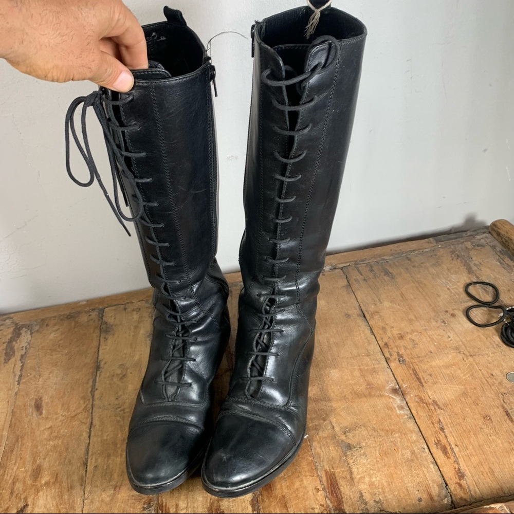 Lace up motorcycle style leather boots